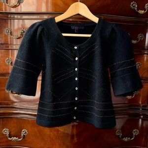 Vintage wool & cashmere cropped cardigan with beaded details. Size SP